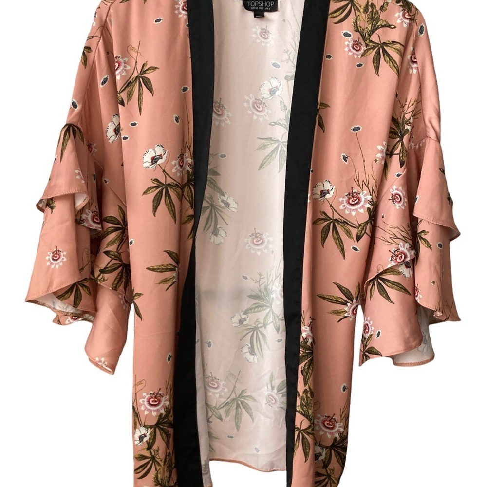 TOPSHOP Floral Bell Sleeves Kimono Loose Size 2 Fits Small To Medium - Picture 3 of 6